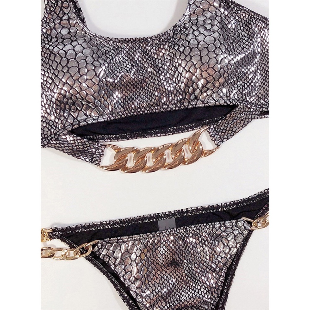 Zaful New! Silver Snakeprint Bikini Swimsuit Set - Picture 4 of 8